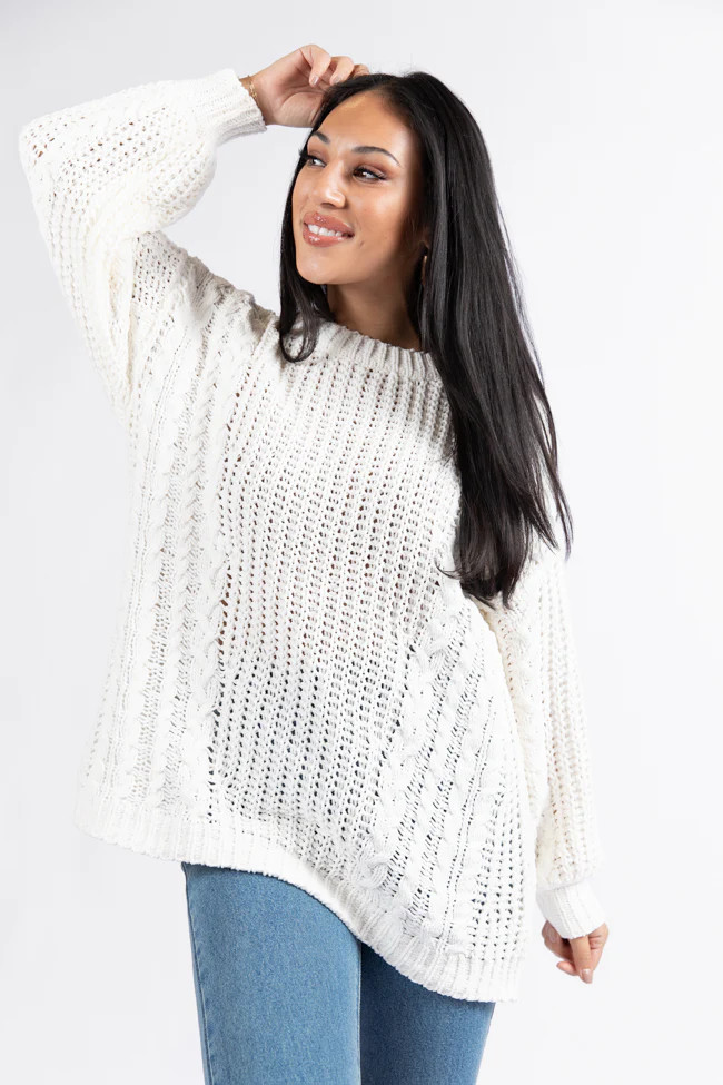 Wide Open Spaces Ivory Oversized Chenille Crew Neck Sweater  DOORBUSTER | Pink Lily