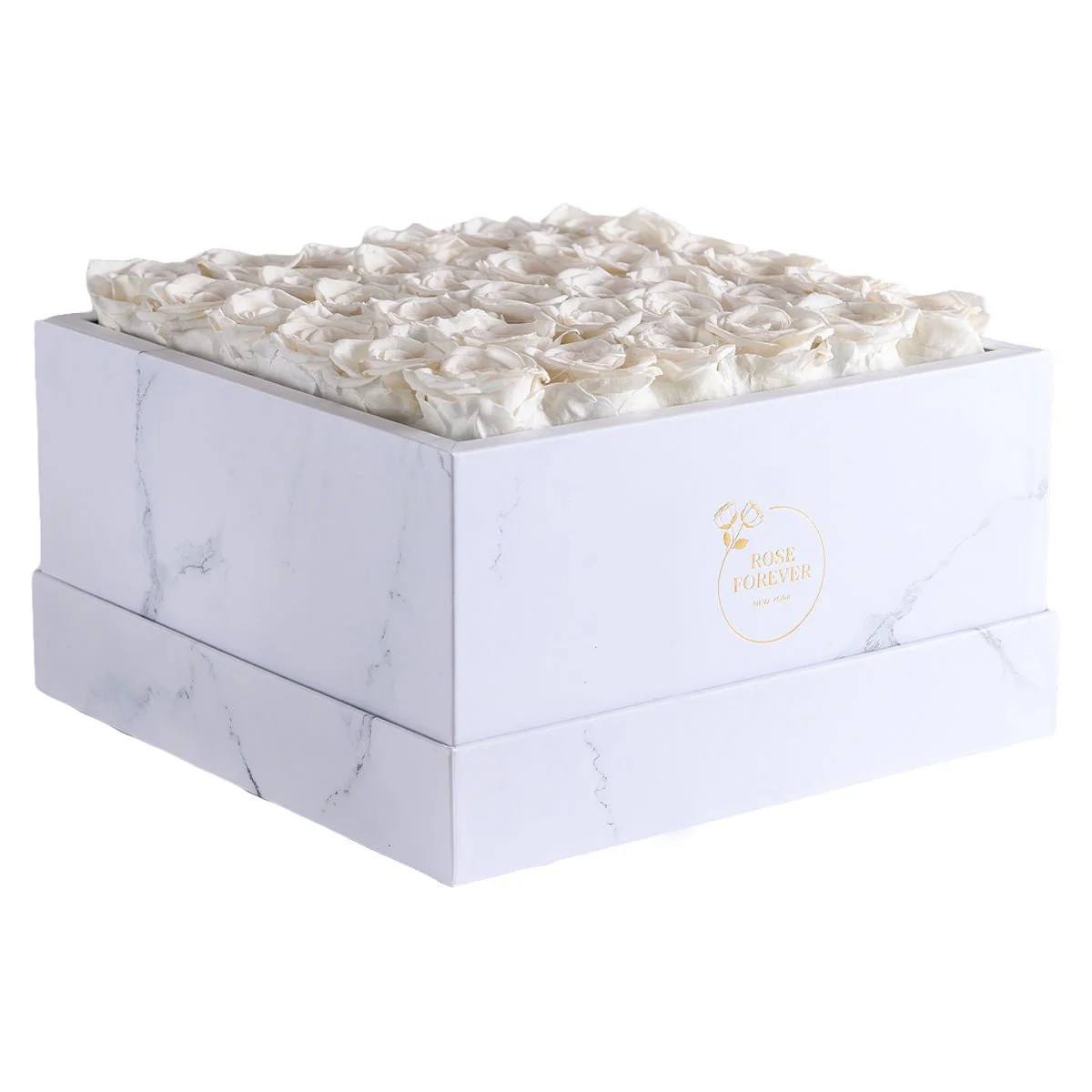 36 White Roses - White Marble Square Box | Rose Forever 
