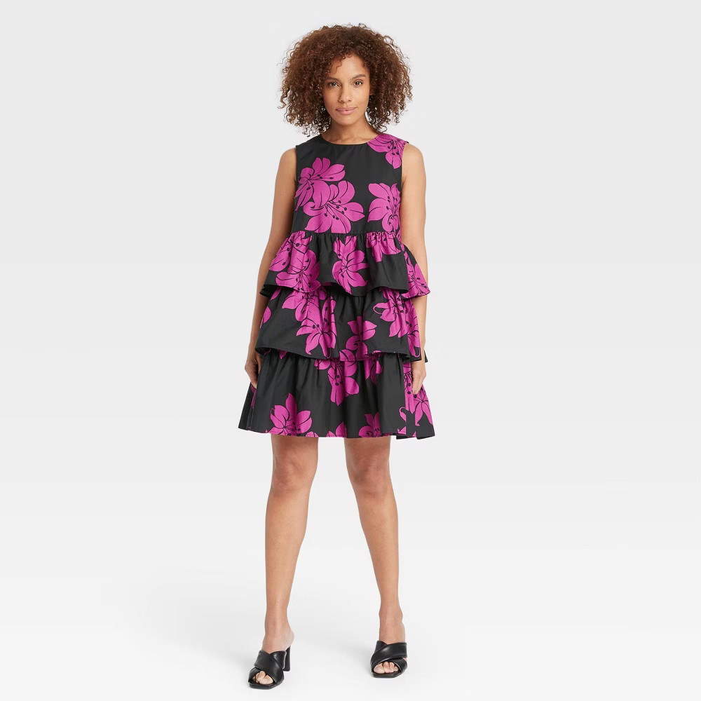 Women's Sleeveless Multi TieRed Floral Dress - Who What Wear Black Floral L | Target