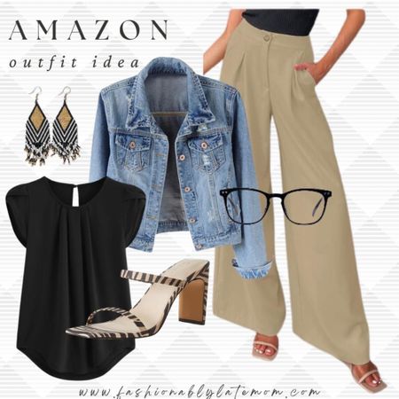 Amazon outfit idea! 
Fashionablylatemom 
Jean jacket
Earrings 
Heels 

#LTKstyletip #LTKshoecrush #LTKworkwear