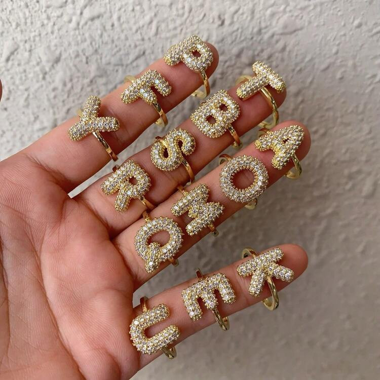 1 Pc Golden Zirconia Initial Letter Rings For Women Open Adjustable Ring Fashion Aesthetic Wedding Jewelry Gift | SHEIN