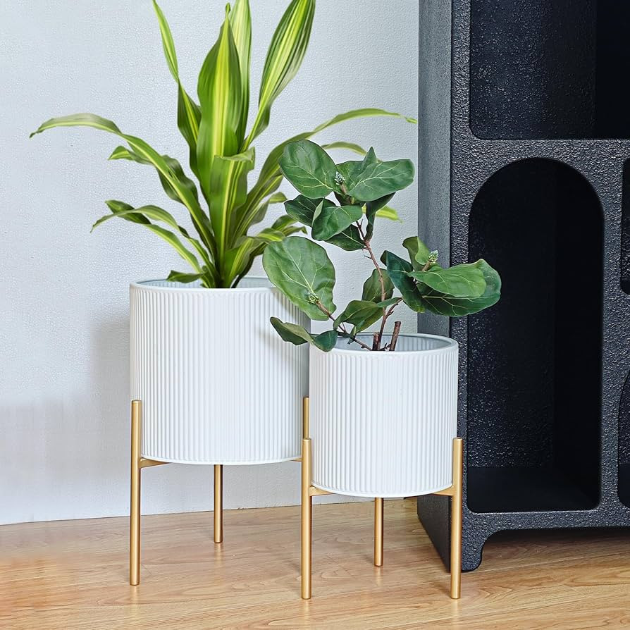 ARNIS Modern Planter Pots, Set of 2 Round Large Planters with Stand, Decorative Floor Planters, M... | Amazon (US)