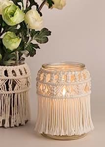 Mkono Candle Holder Macrame Flower Vase Decorative Centerpieces Home decor (with Glass Jar) | Amazon (US)