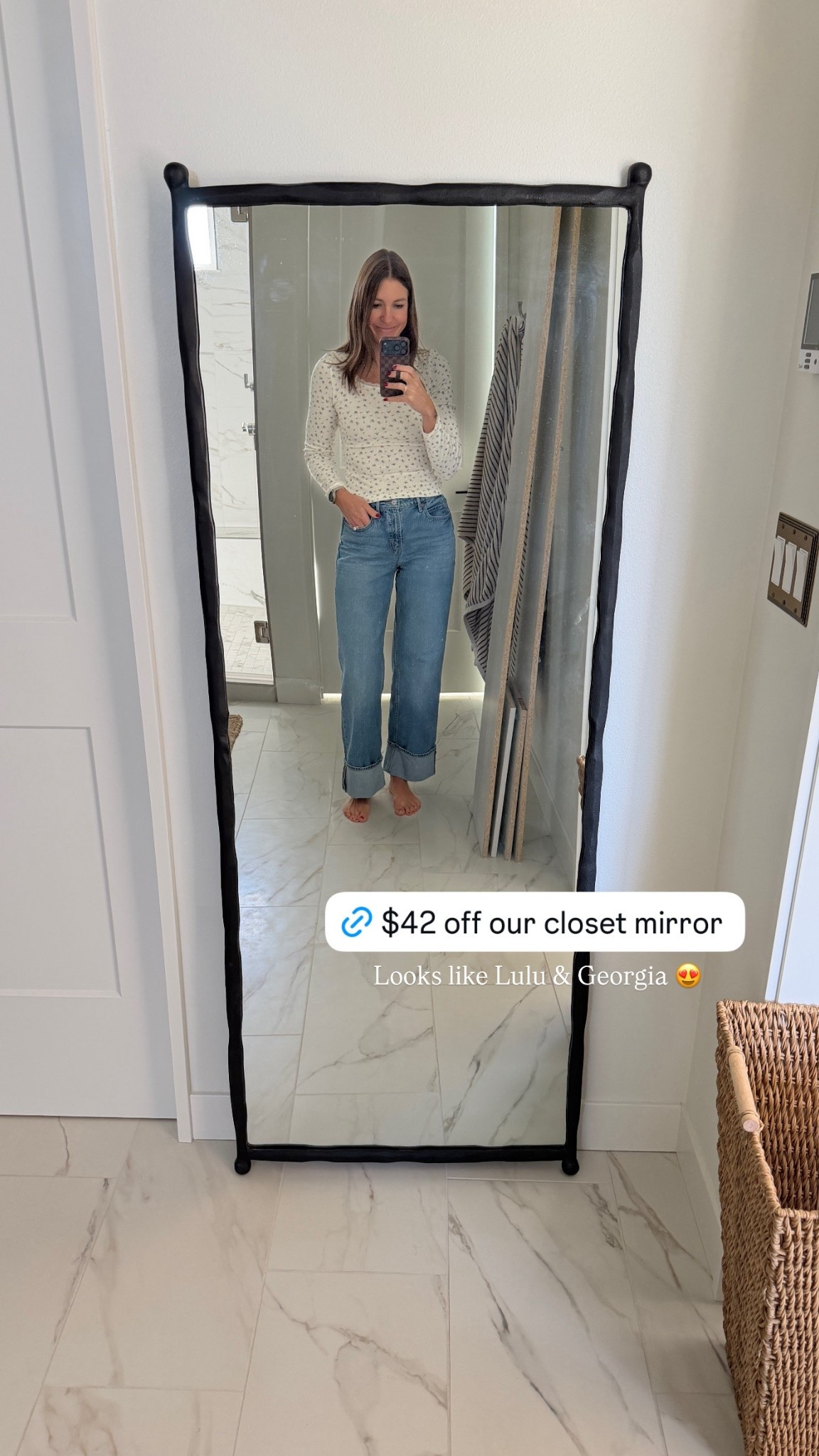 Our metal floor mirror is on sale for under $100! The detail is so pretty and it looks like Lulu and Georgia. We have this mirror hung up in our closet and I love it!

#LTKSaleAlert #LTKHome