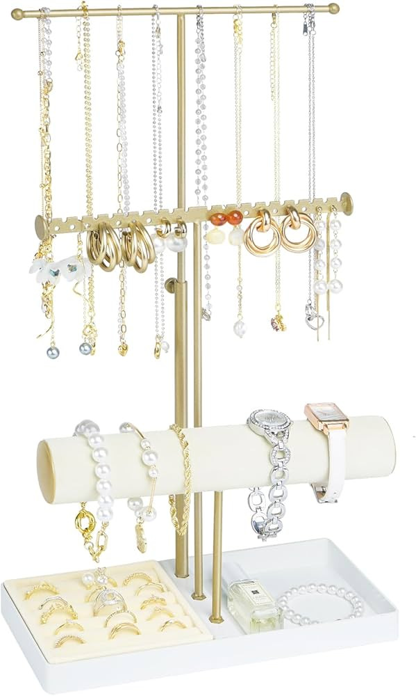 Jenseits Jewelry Organizer Stand Necklace Holder Organizer, 3-Tier Earrings Organizer w/Bracelet ... | Amazon (US)