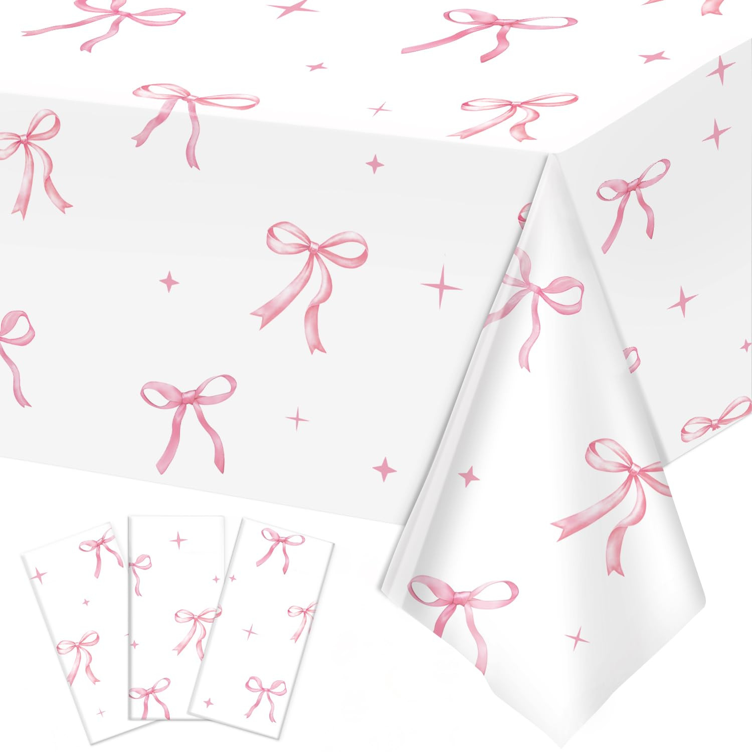 Oigco 3 Pcs Pink Bow Tablecloth, Coquette Birthday Decorations, Coquette Plastic Table Cover for ... | Amazon (US)