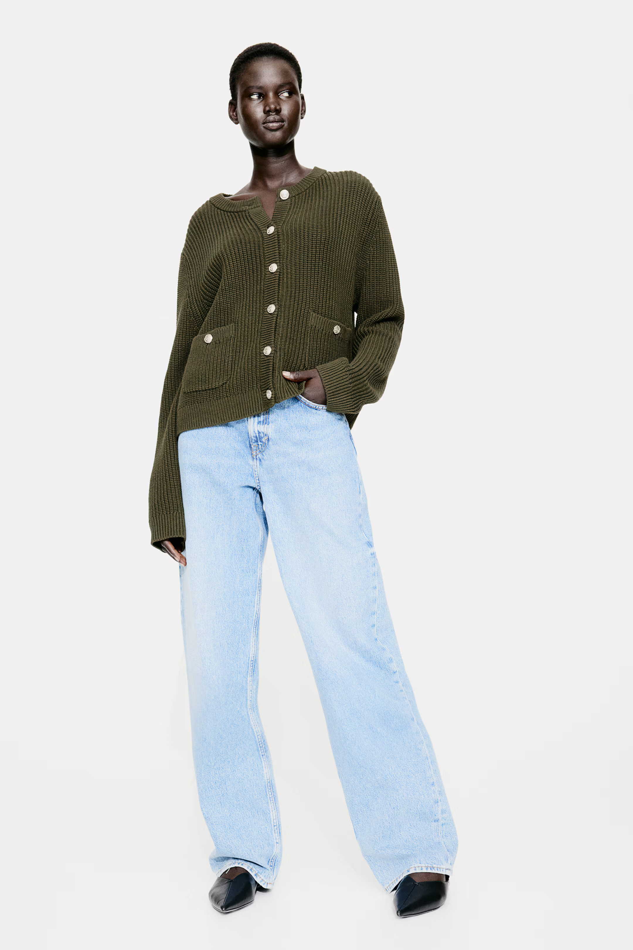 Rib-knit cardigan - Round neck - Long sleeve - Navy blue - Ladies | H&M GB | H&M (UK, MY, IN, SG, PH, TW, HK)