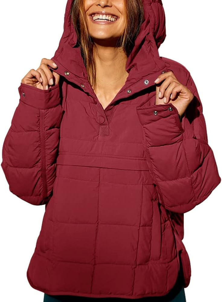 chouyatou Women's Quilted Pullover Puffer Jacket Packable Hooded Oversize Winter Coat Tops | Amazon (US)