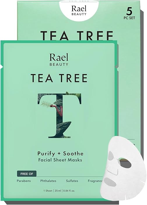 Rael Face Mask Skin Care, Tea Tree Face Masks - Bamboo Facial Sheet Mask, Korean Skincare, with T... | Amazon (US)