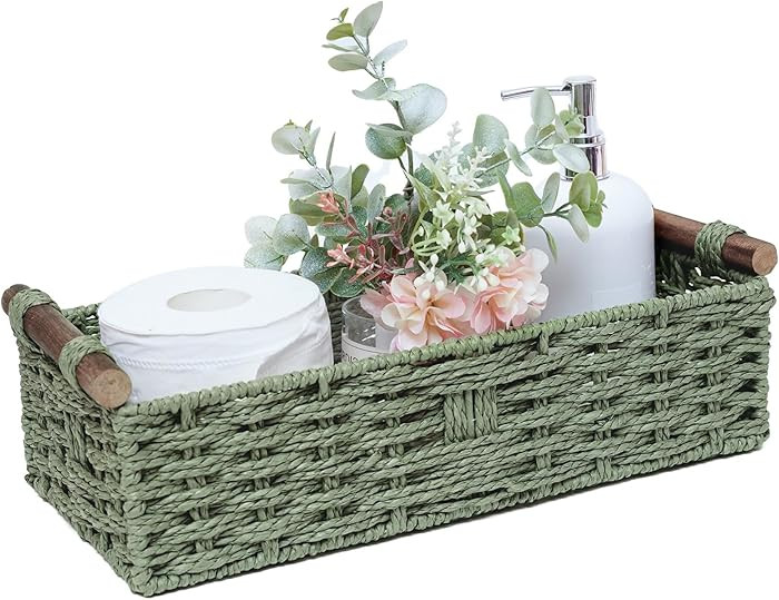 Round Paper Rope Storage Basket Wicker Baskets for Organizing with Handle Decorative Storage Bins... | Amazon (US)