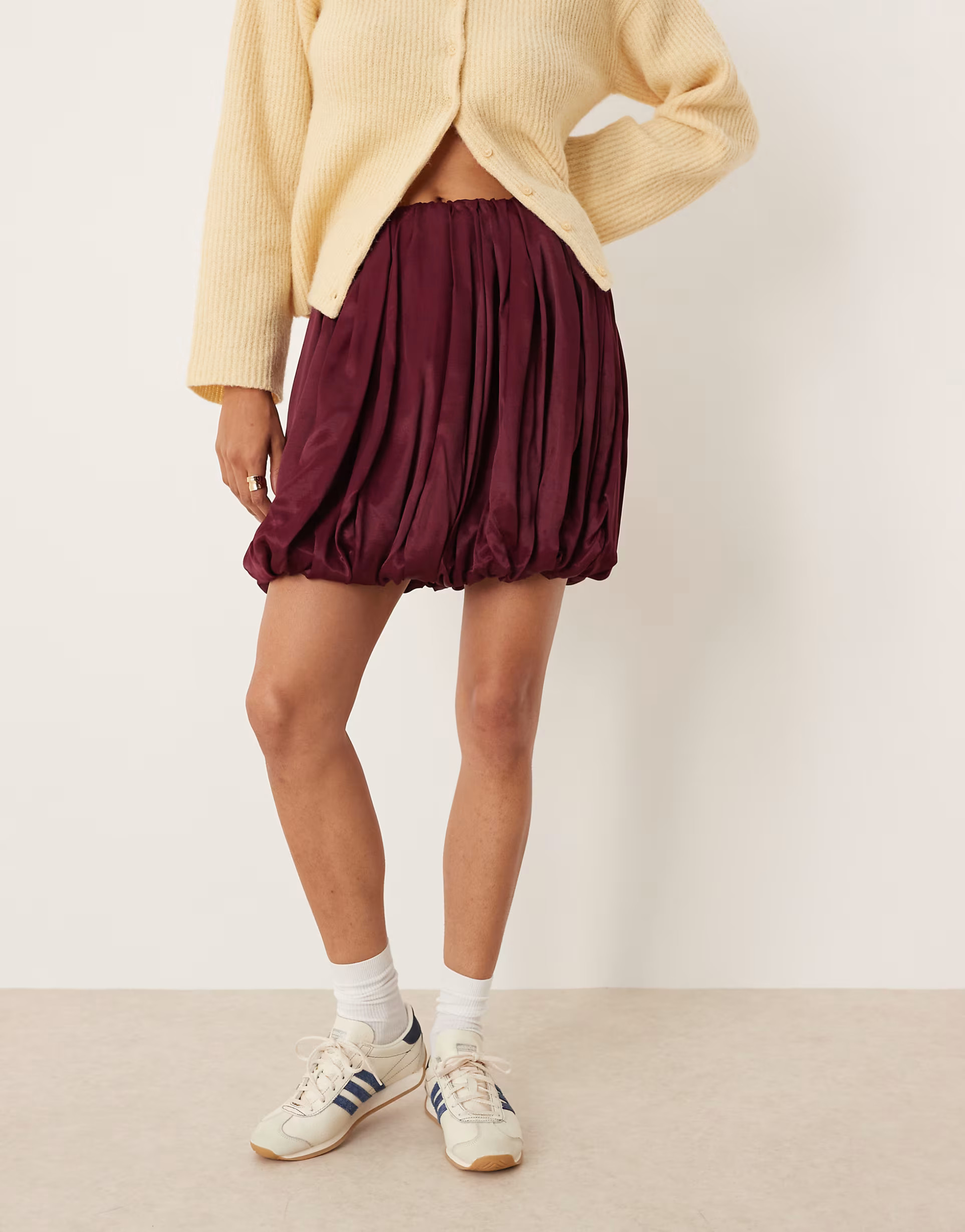 ASOS DESIGN satin bubble hem mini skirt in plum | ASOS (Global)