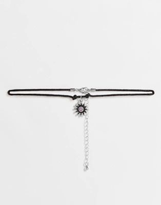 ASOS DESIGN cord choker necklace with flower charm | ASOS (Global)