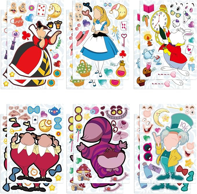 36Pcs Make Your Own Alice in Wonderland Toys Stickers Sheet,Alice in Wonderland Birthday Decorati... | Amazon (US)