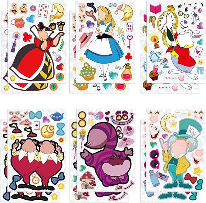 36Pcs Make Your Own Alice in Wonderland Toys Stickers Sheet,Alice in Wonderland Birthday Decorati... | Amazon (US)