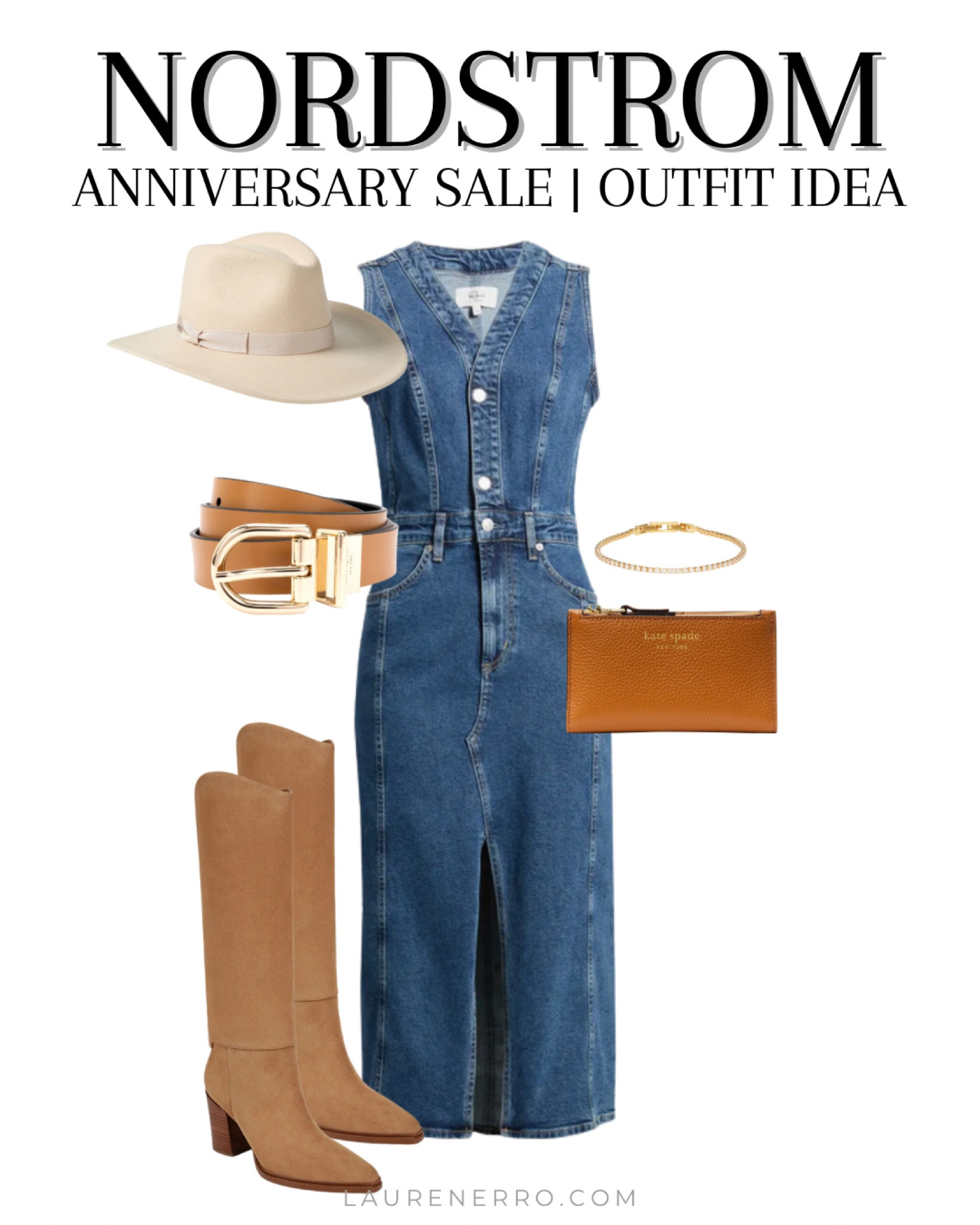 Nordstrom anniversary sale outfit idea!
.
.
.
Denim dress, tall boots, Kate spade, rails Westwood, Franco Sarto, tennis bracelet, brixton Kennedy felt hat

#LTKStyleTip #LTKxNSale #LTKSummerSales