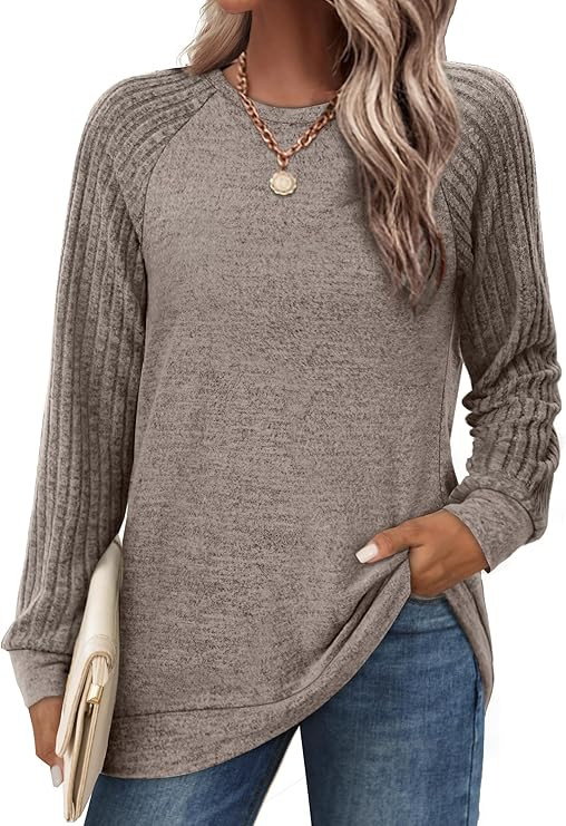 Saloogoe Tunic Sweatshirts for Women Crewneck Lightweight Sweaters Raglan Long Sleeve Shirts Fall... | Amazon (US)