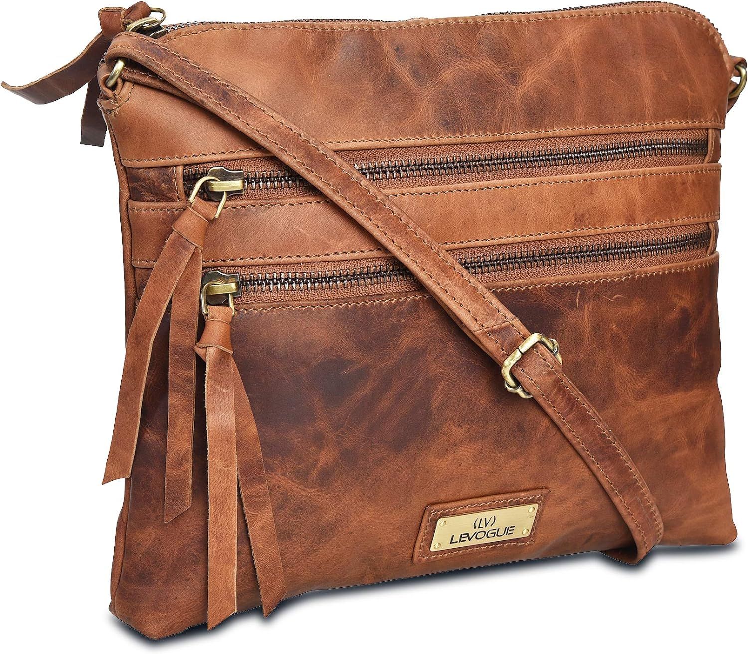 Genuine Leather Crossbody Handbag for Women - Shoulder bag for Womens Handmade by LEVOGUE | Amazon (US)