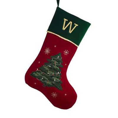 Personalization Mall Traditional Tree Embroidered Initial Christmas Stocking, W | Target