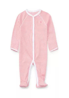 Ralph Lauren Childrenswear Baby Girls Striped Cotton Coverall, Pink, Newborn | Belk