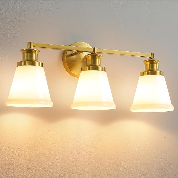 Bathroom Light Fixtures, 3-Light Brushed Gold Bathroom Vanity Lights Over Mirror, Modern Wall Sco... | Amazon (US)