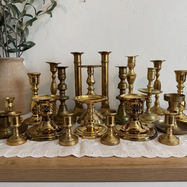 Vintage Brass Candle Holders | CHOICE Mixed Gold Candlestick & Pillar Holders | Graduated Brass C... | Etsy (Global)