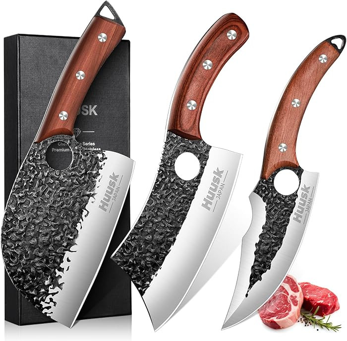 Huusk Butcher Knife Set Hand Forged Serbian Chef Knife Viking Boning Knife Cleaver Knife 3PCS Kit... | Amazon (US)