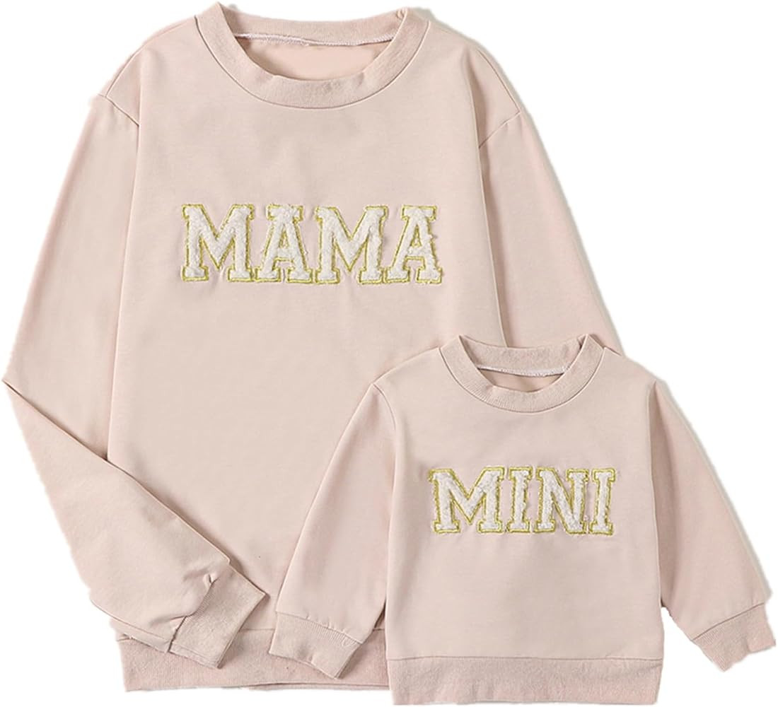 Covvoliy Mommy and Me Letter Print Matching Family Outfits Long Sleeve Crewneck Casual Sweatshirt... | Amazon (US)