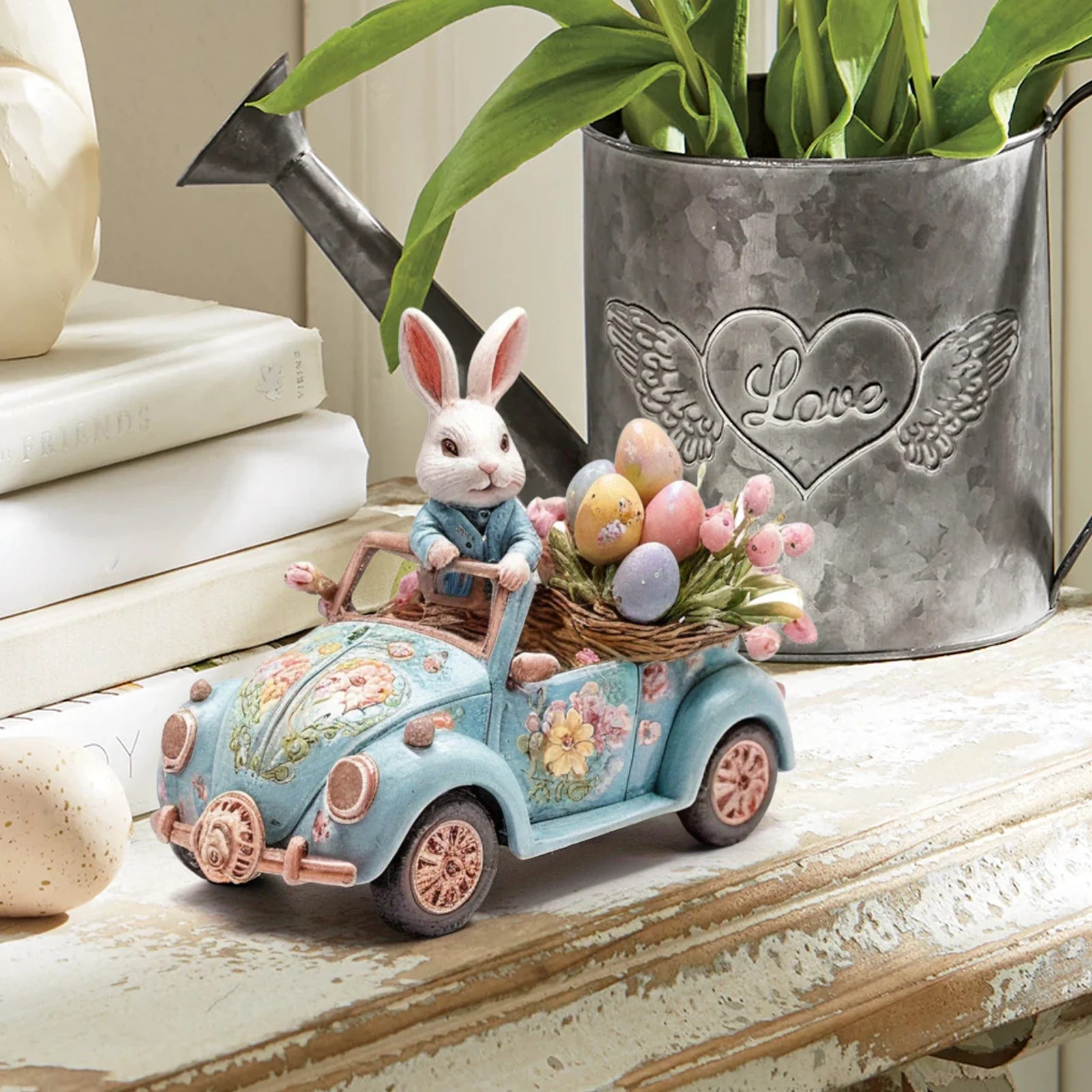 Easter Bunny Vintage Car Figurine, Hand-Painted Resin Desktop Decoration with Eggs & Floral Accen... | Walmart (US)