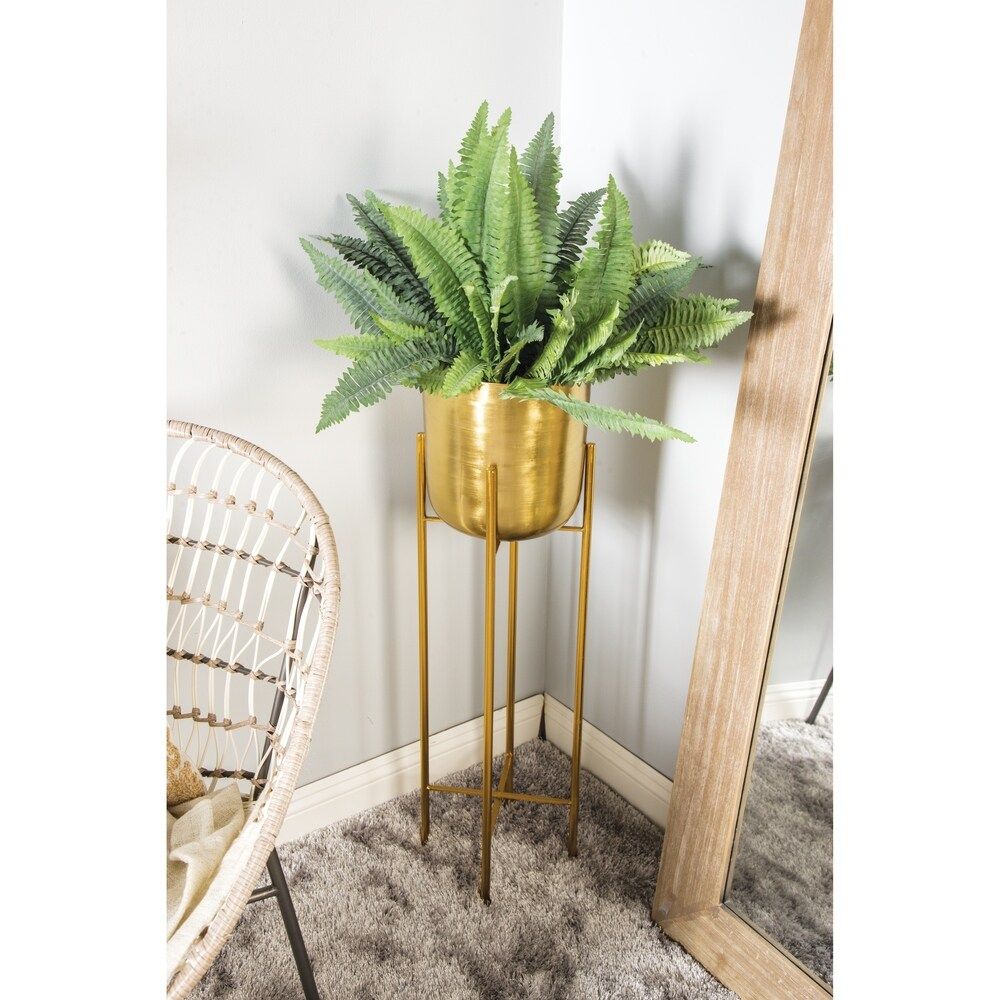 Large Modern Metallic Gold Metal Planters with Stands Set of 2 (As Is Item) | Bed Bath & Beyond