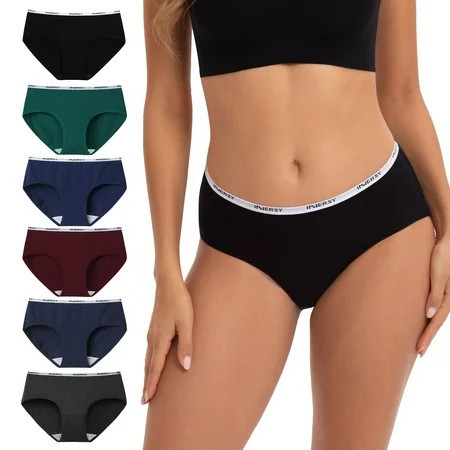 INNERSY Womens Underwear Cotton Hipster Panties Low Rise Basics Underwear 6-Pack (Large Vintage Dark) | Walmart (US)