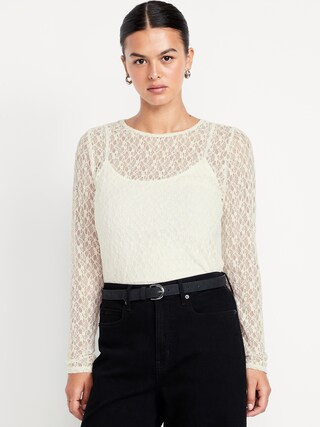 Long-Sleeve Lace Crew-Neck Top | Old Navy (US)