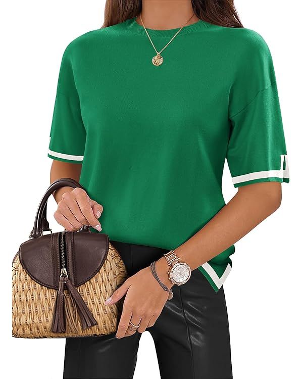 Zeagoo Womens Knit Short Sleeve Tops Summer Pullover Blouse Basic Casual Shirt | Amazon (US)