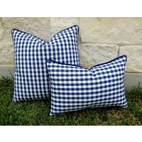 Blue & White Outdoor Pillow Cover - Check Richloom Dawson Lapis | Etsy (US)