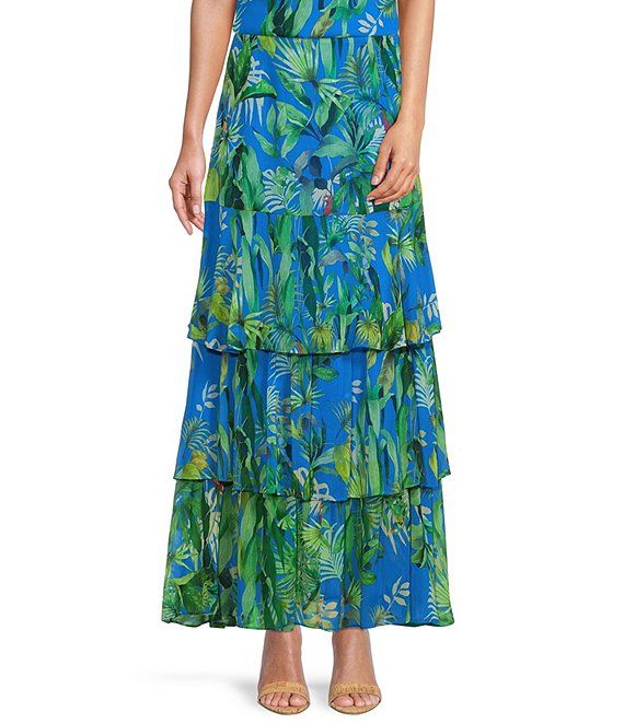 Pia Palm Print Chiffon Layered Coordinating Maxi Skirt | Dillard's