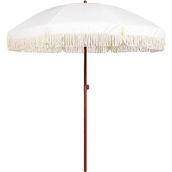 AMMSUN 7ft Patio Umbrella with Fringe Outdoor Tassel Umbrella UPF50+ Premium Steel Pole and Ribs ... | Amazon (US)