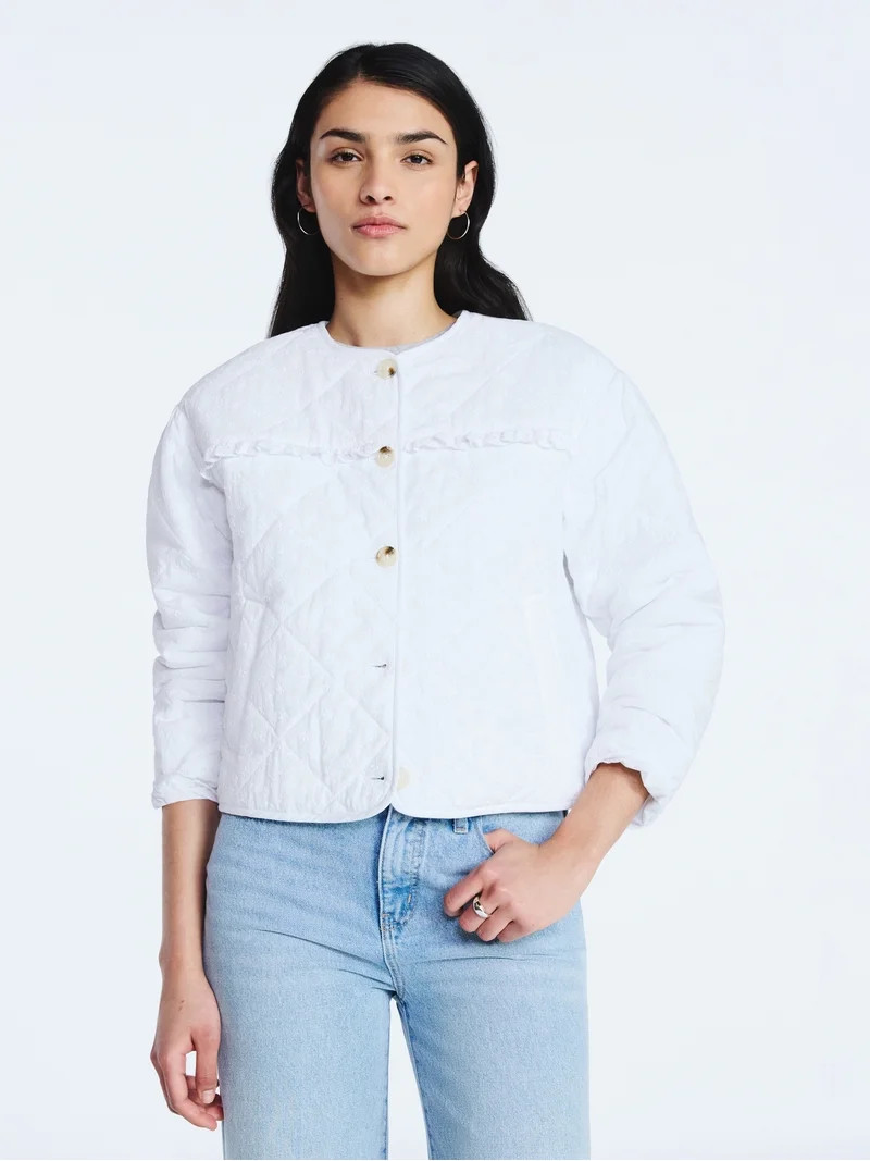 Scoop Women's Cotton Eyelet Jacket with Puff Sleeves, Sizes XS-XXL | Walmart (US)