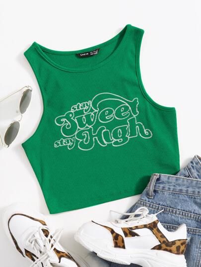 SHEIN Slogan Graphic Crop Tank Top | SHEIN