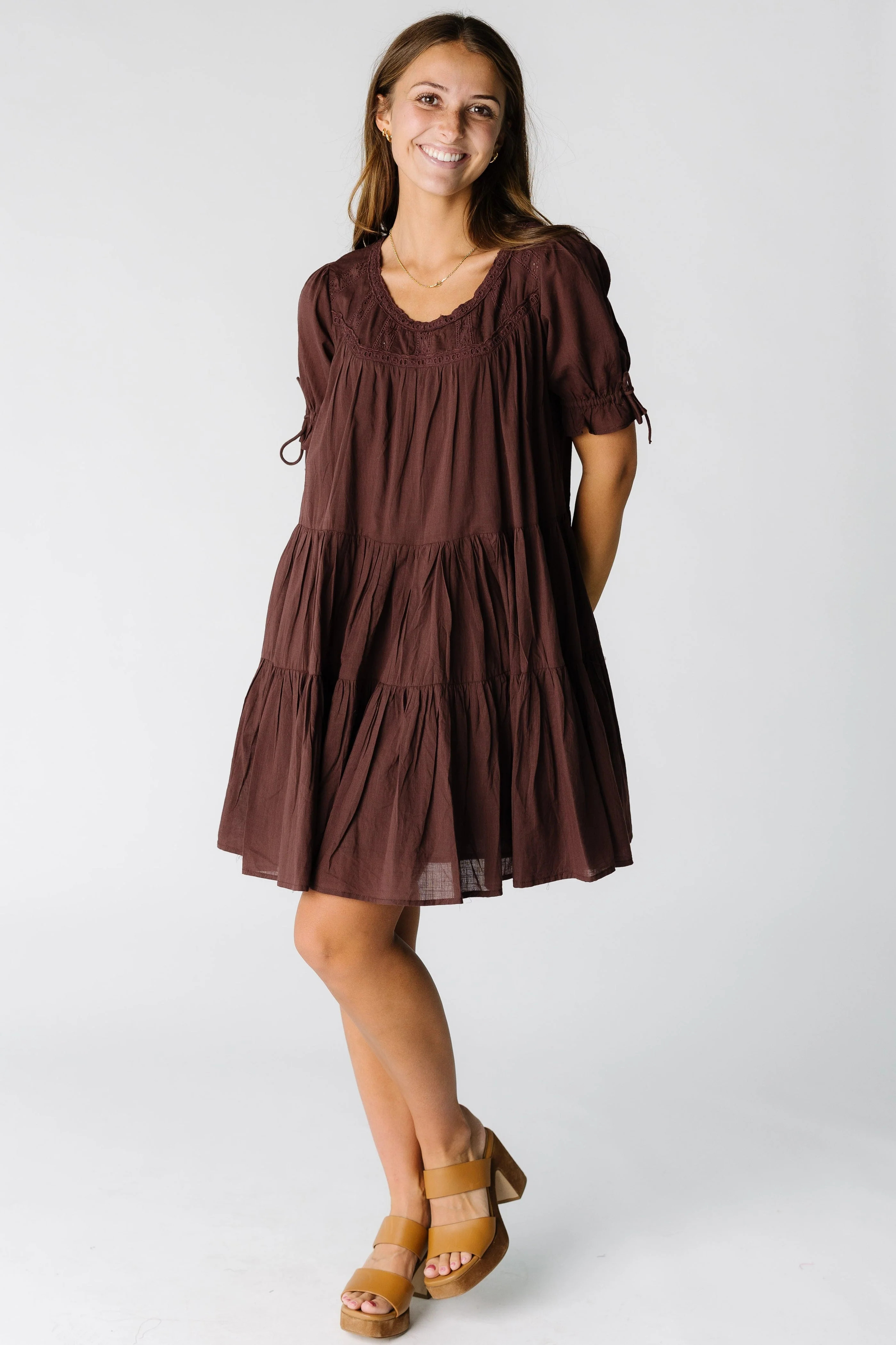 Citrus Take Me Out Knee Dress-Brown | Called To Surf