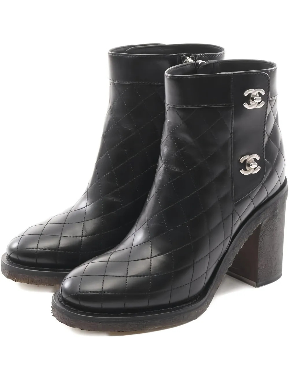 CHANEL Pre-Owned 90mm diamond-quilted leather ankle boots - Black | Farfetch Global