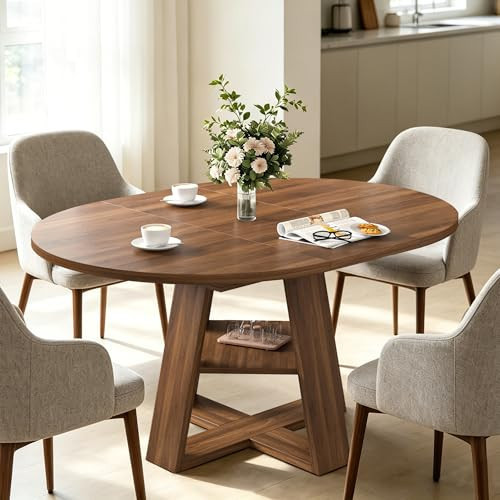 43.3"-59" Extendable Round Oval Dining Table for 4-8 with Storage Shelf | Amazon (US)