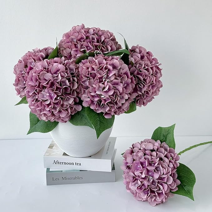 5 Pcs Light Purple Silk Hydrangeas Artificial Flower - 20" Faux Boho Dried Touch for Fall Home De... | Amazon (US)