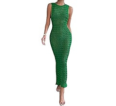 MakeMeChic Women's Crochet Cover Up Dress Hollow Out Knitted Swimsuit Cover Up Sleeveless Beach L... | Amazon (US)