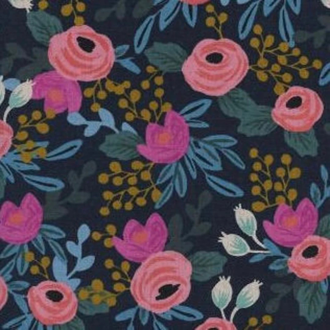 CANVAS Menagerie by Rifle Paper Co for Cotton and Steel Navy Rosa Floral Fabric Fabric Sold by Ha... | Etsy (US)