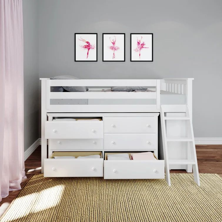 Alisi Twin 6 Drawer Solid Wood Loft Bed with Bookcase by Sand & Stable™ Baby & Kids | Wayfair North America