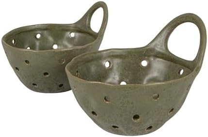 Creative Co-Op Set of 2 Green Reactive Glaze Stoneware Colanders | Amazon (US)