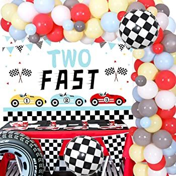 Two Fast Birthday Decoration Vintage for Boy Birthday Two Fast Backdrop Baby Blue Yellow Racing C... | Amazon (US)