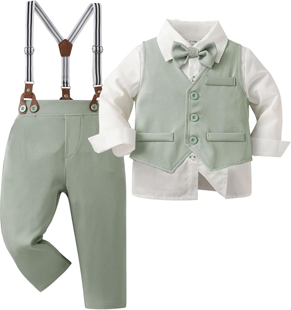 Boarnseorl Baby Boys Pants Sets, Infant Long Sleeve Shirt + Pants + Bow Tie + Suspenders+Vest Out... | Amazon (US)