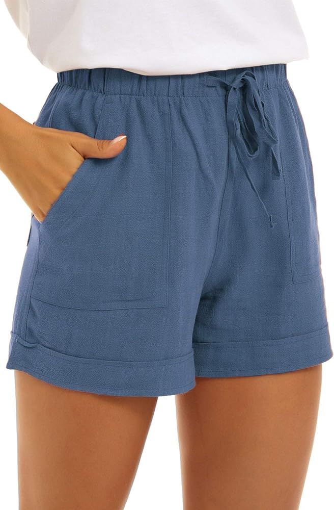 CNFUFEN Summer Lounge Shorts for Women Fashion Linen Wide Leg Flowy Comfy Pants | Amazon (US)