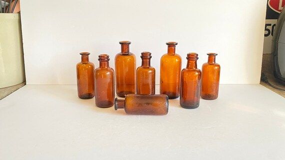 SET OF 8 Antique Amber Medicine & Food Extract-bottle - Etsy | Etsy (US)