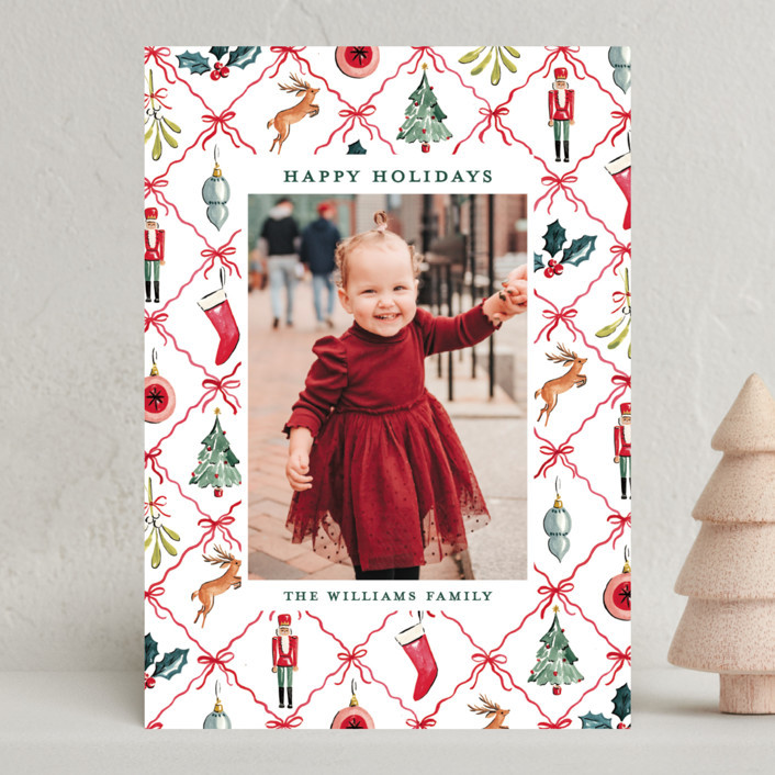 "Festive icons" - Customizable Holiday Photo Cards in Green by Sarah Knight. | Minted